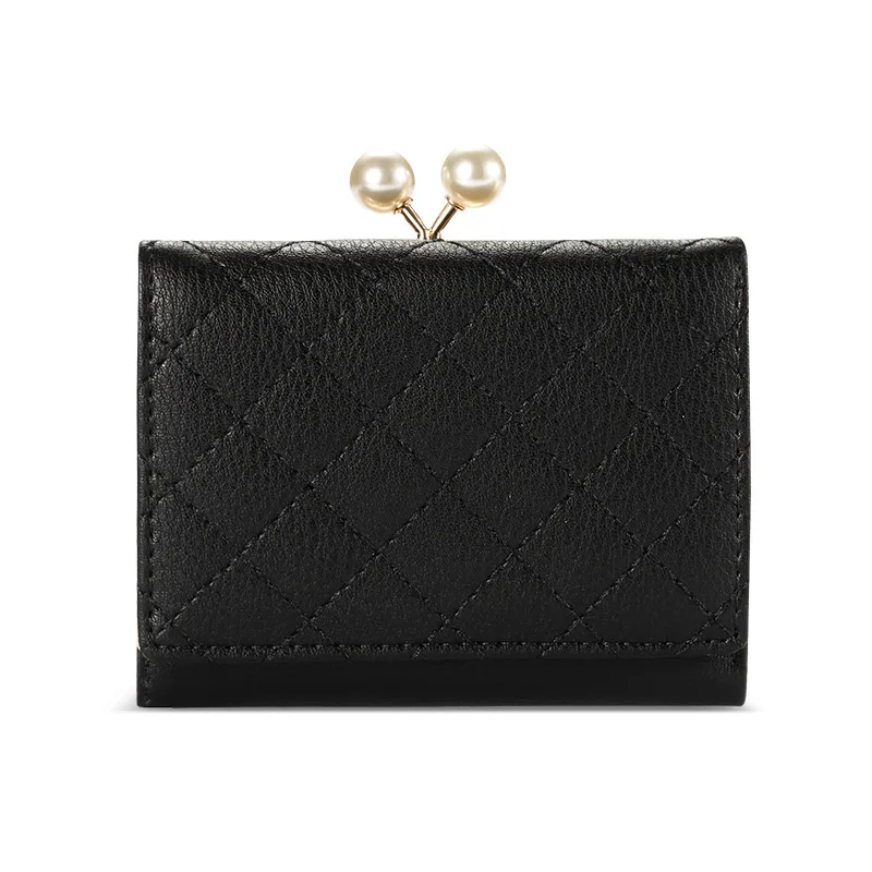 Pearl Clip Female Rust Line Multi Card Holder Purse Girls Lovely Small Clutch Bag Black - Shop at LoveMi