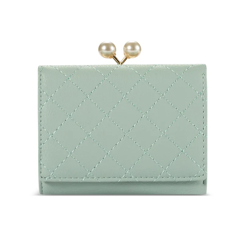 Pearl Clip Female Rust Line Multi Card Holder Purse Girls Lovely Small Clutch Bag Green - Shop at LoveMi