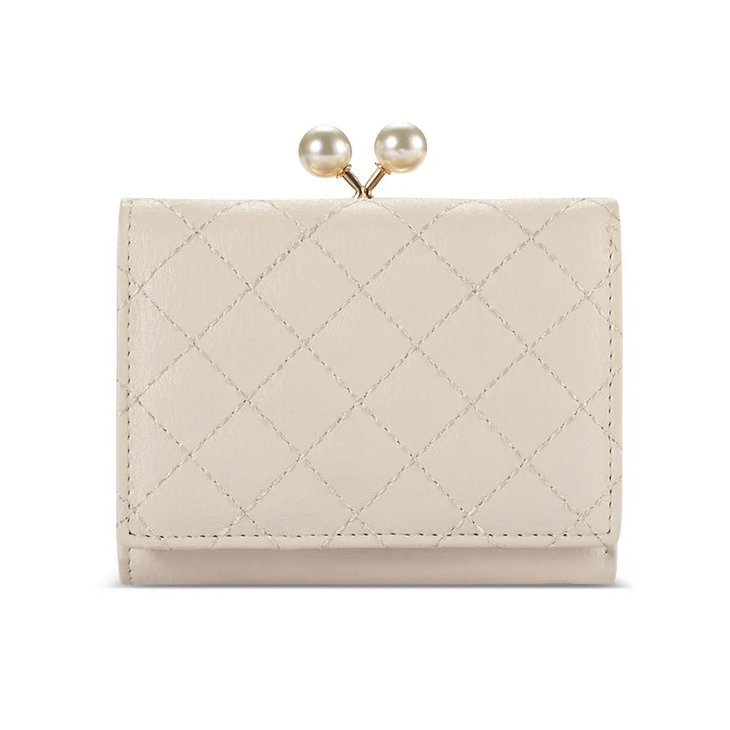 Pearl Clip Female Rust Line Multi Card Holder Purse Girls Lovely Small Clutch Bag White - Shop at LoveMi
