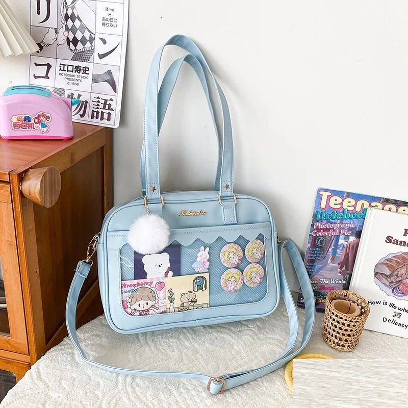 Personality Transparent Hairball Soft Girl Student Transparent Shoulder Bag Blue - Shop at LoveMi