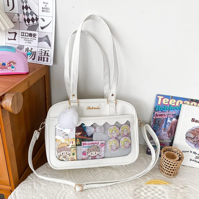 Personality Transparent Hairball Soft Girl Student Transparent Shoulder Bag White - Shop at LoveMi