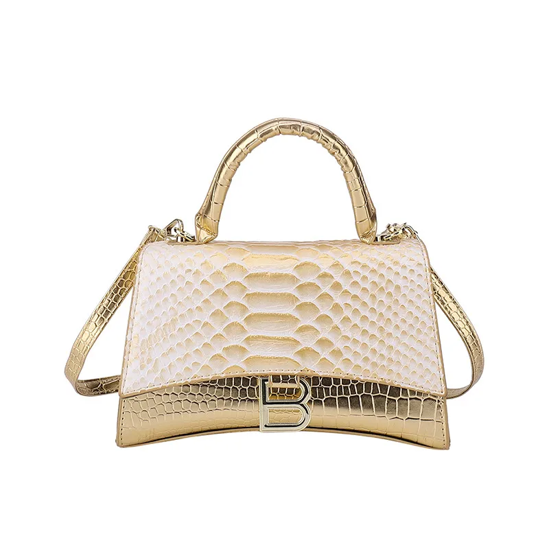 Women's Snake Pattern B Word Handbag - Gold