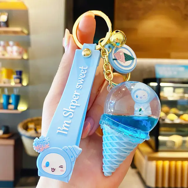 Floating Liquid Drifting Bottle Ice Cream Cute Baby Keychain Cartoon Car Keychain Bag Pendant Blue - Shop at LoveMi