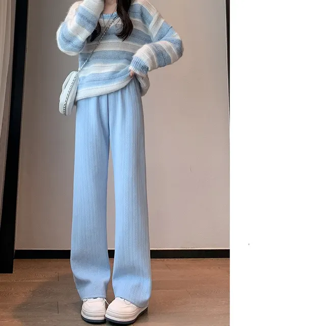 Autumn And Winter Plus Fleece Slim Loose Women's Pants Blue - Shop at LoveMi