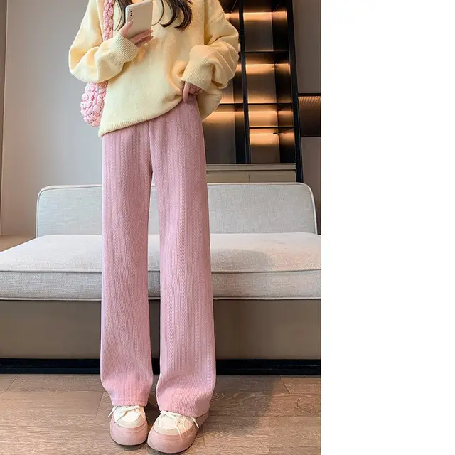 Autumn And Winter Plus Fleece Slim Loose Women's Pants Pink - Shop at LoveMi