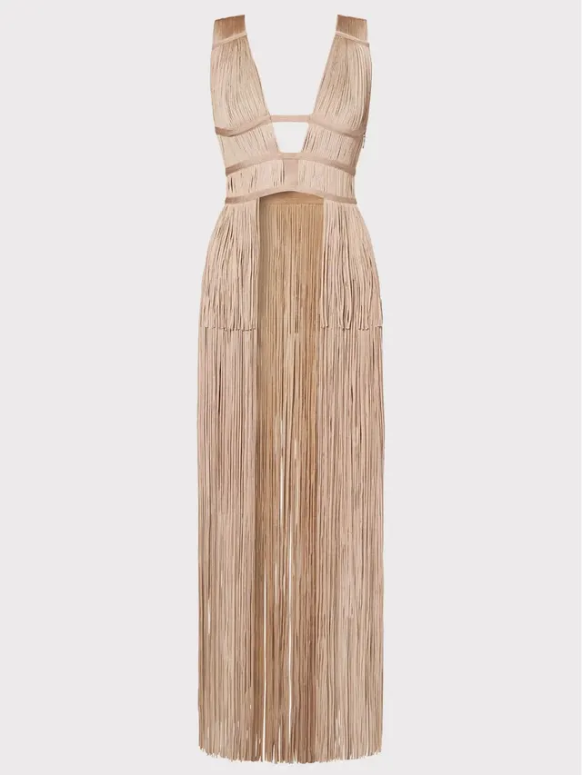Tassel Top Knitted Trousers Two piece Suit Apricot - Shop at LoveMi