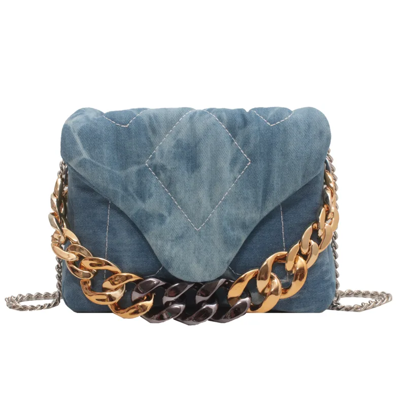 Niche Design Denim Retro Women's Chain One Shoulder Bag Blue - Shop at LoveMi