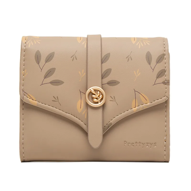 Women's Short Printed Buckle Triple Fold Purse - Apricot