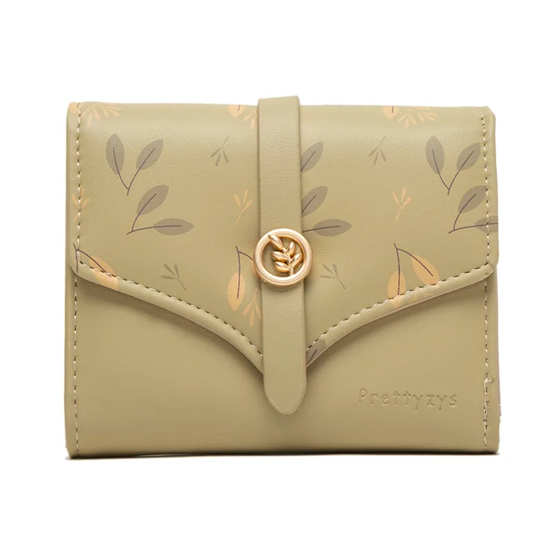 Women's Short Printed Buckle Triple Fold Purse - Green
