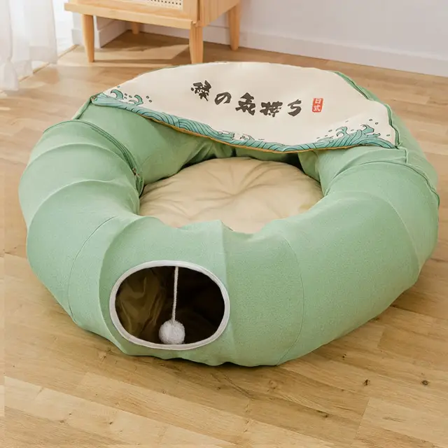 Cat's Nest Tunnel Toy Removable And Washable Folding Bed Green - Shop at LoveMi