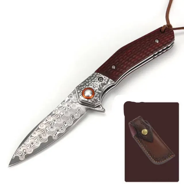 Folding Knife Damascus Small Cutter Anti height Hardness Ebony Handle Survive In The Wild Dark Brown - Shop at LoveMi