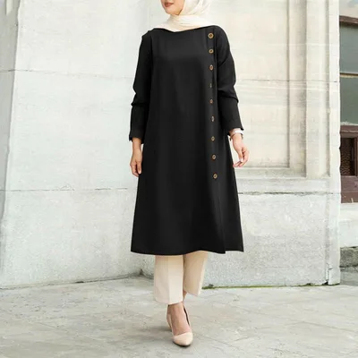 Long Sleeved Button Decoration Women's Long Sleeved Shirt Dress Black - Shop at LoveMi