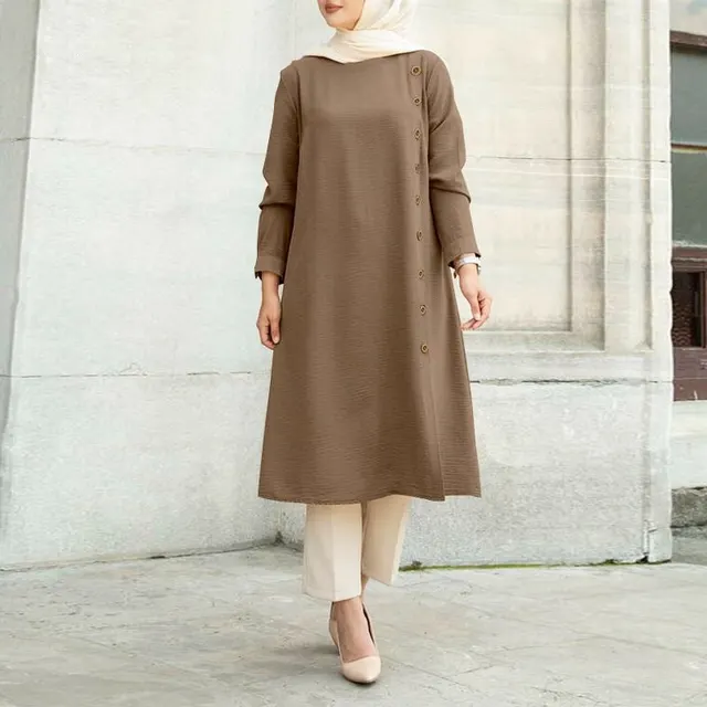 Long Sleeved Button Decoration Women's Long Sleeved Shirt Dress Khaki - Shop at LoveMi