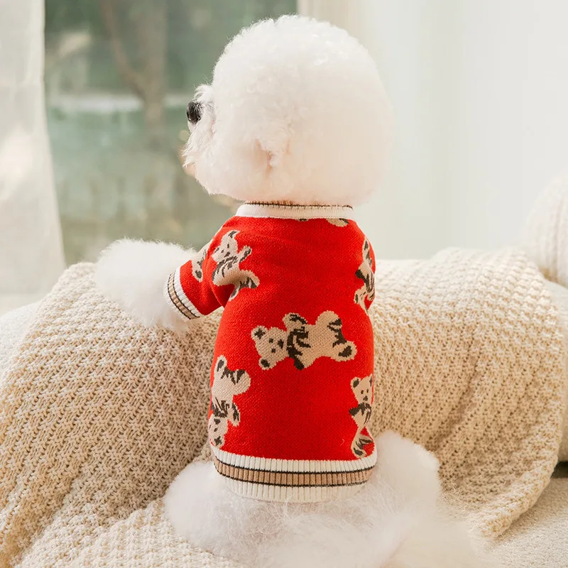 Pet Dogs Simple Warm Knitted Sweater Red Bear - Shop at LoveMi