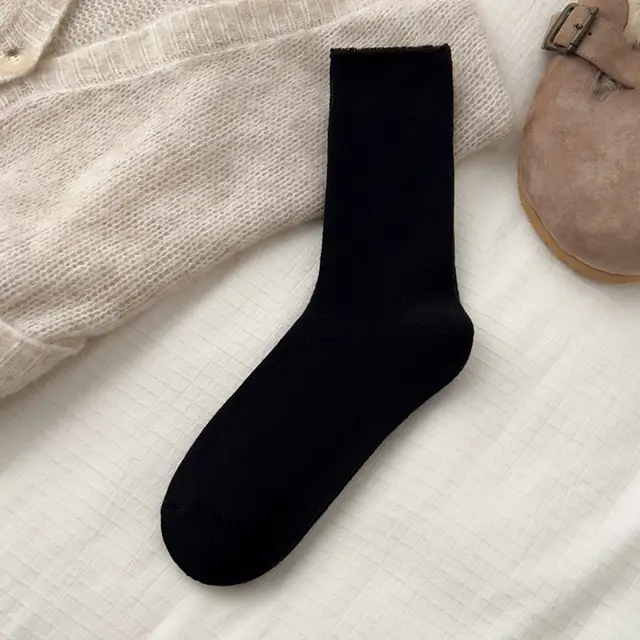 Autumn And Winter Plush Thickened Mid calf Warm Cotton Socks Black - Shop at LoveMi