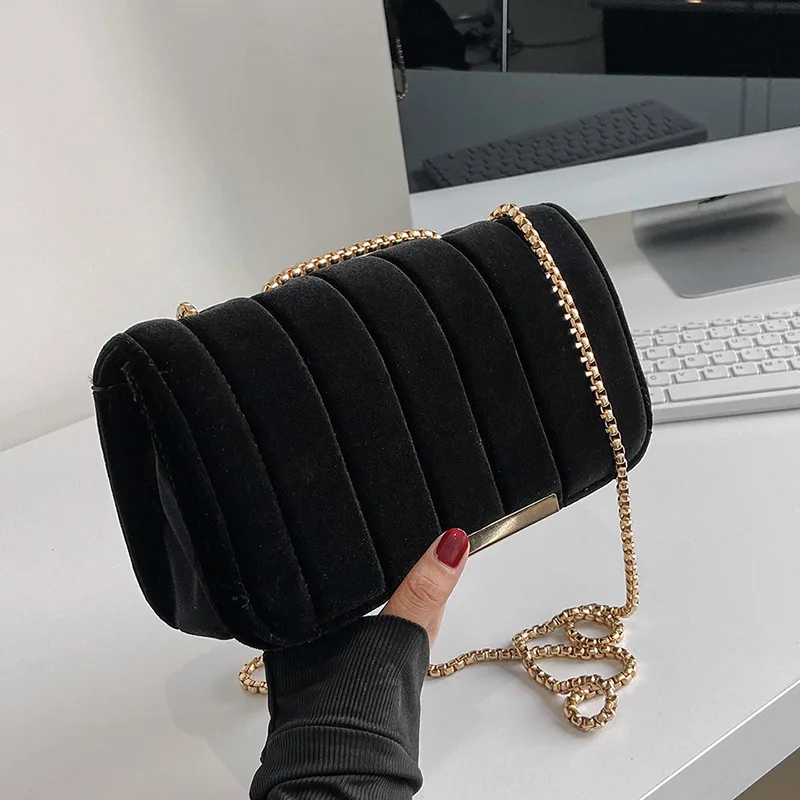 Women's Velvet Chain Crossbody Bag, Black - Shop at LoveMi