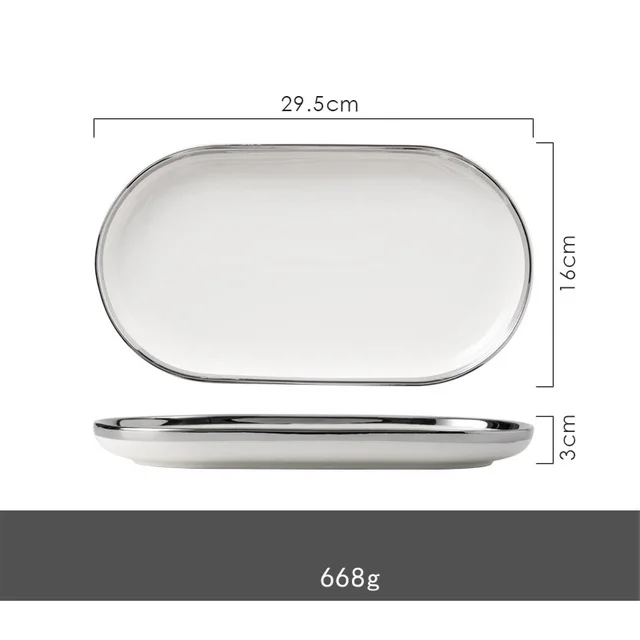 Silver Light Luxury Ceramic Dinnerware With Gold Edge And Silver Edge 34Style - Shop at LoveMi