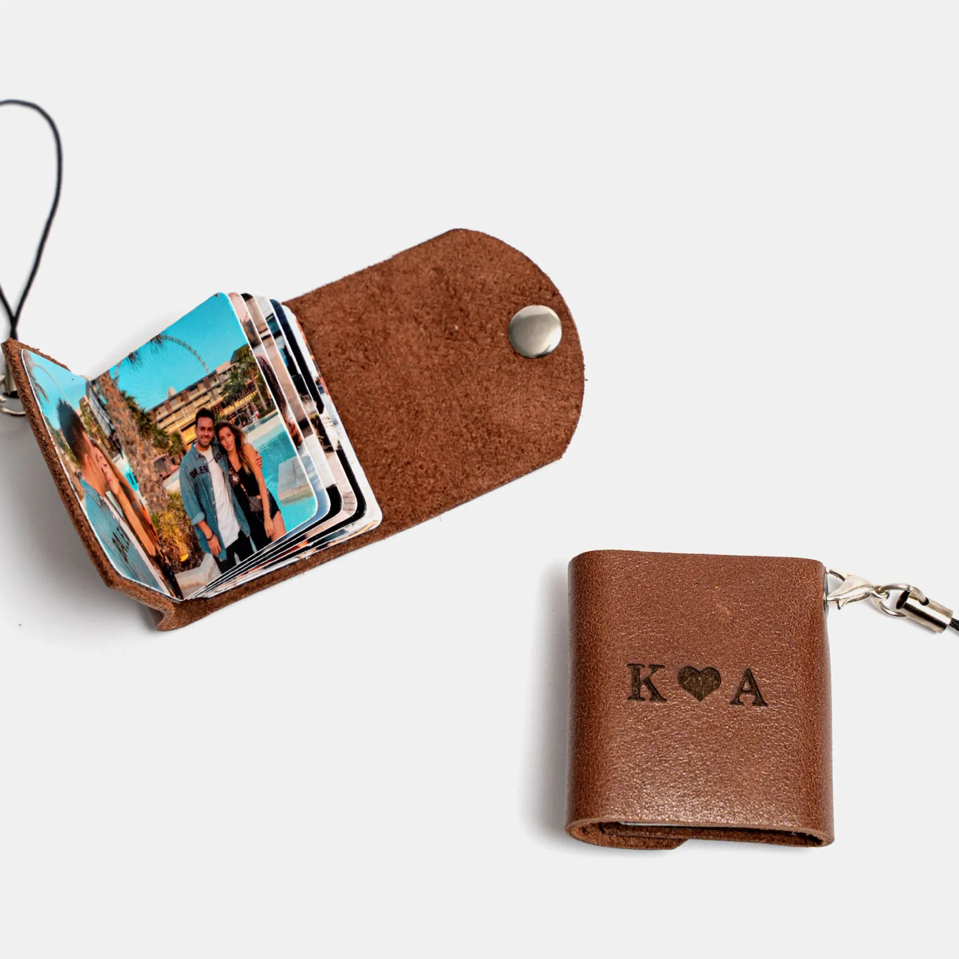 Mini Leather Photo Keychain Personality DIY - Coffee