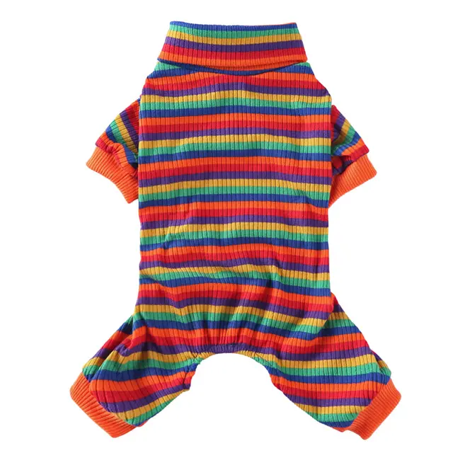 Fashion High Collar Striped Pet Dog Pajamas Red Colorful - Shop at LoveMi