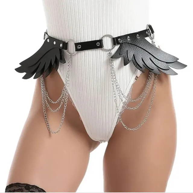 Leather Angel Wings Chain Belt Sexy Tide Style Waist Chain All in one Belt Black - Shop at LoveMi