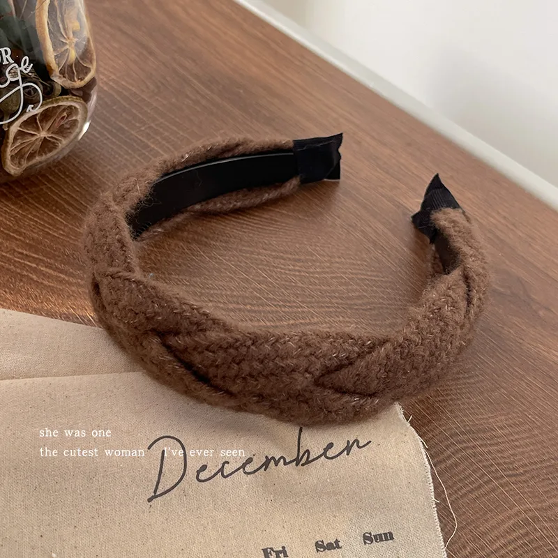 High Cranial Top Plush Head Hoop Advanced Sense Face Wash Headwear Dark Coffee Hemp Flower - Shop at LoveMi