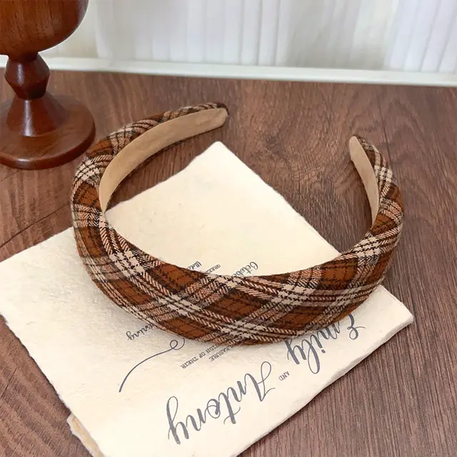 High Cranial Top Plush Head Hoop Advanced Sense Face Wash Headwear Three Color Plaid - Shop at LoveMi