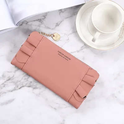 Women's Long Korean Version Solid Color Simple Zipper Buckle Letter Multi function Large Capacity Purse Pink - Shop at LoveMi