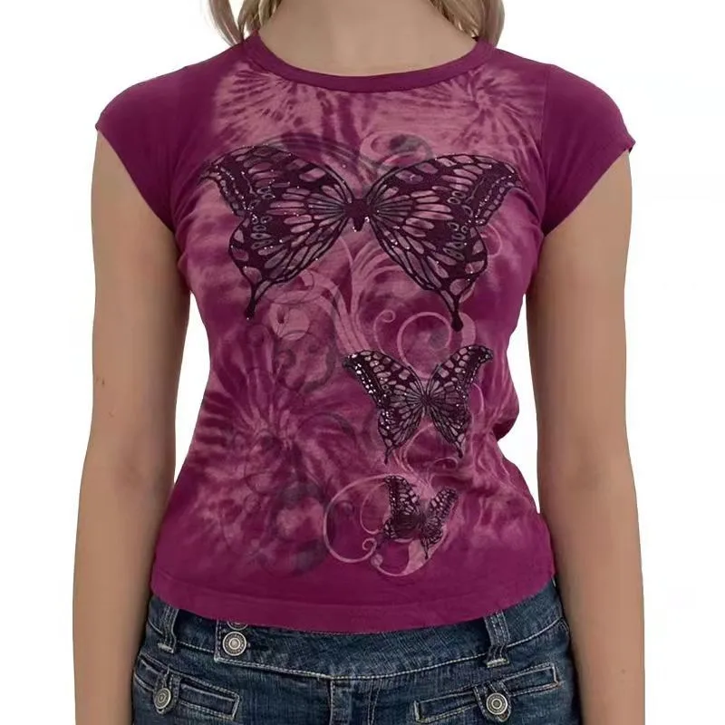 Women's New Printed Pullover T shirt Purple Red - Shop at LoveMi