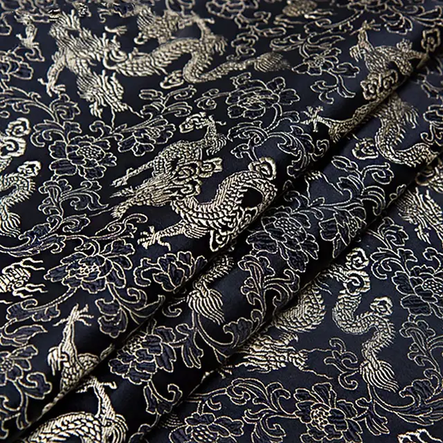 Silk Ancient Tang Suit Cheongsam Cloth Handicraft Diy Brocade Fabric Black Gold - Shop at LoveMi
