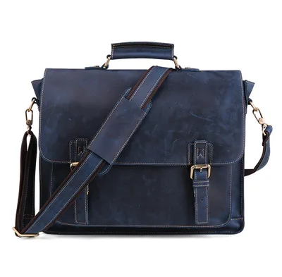Genuine Leather Men's Business Briefcase Blue - Shop at LoveMi