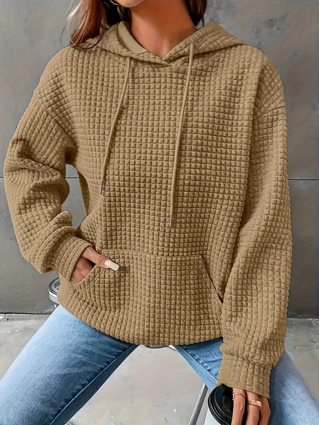 Women's Loose Casual Solid Color Long-sleeved Sweater - Khaki