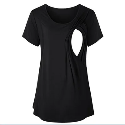 New Round Neck Solid Color Short Sleeve Maternity T shirt Black - Shop at LoveMi