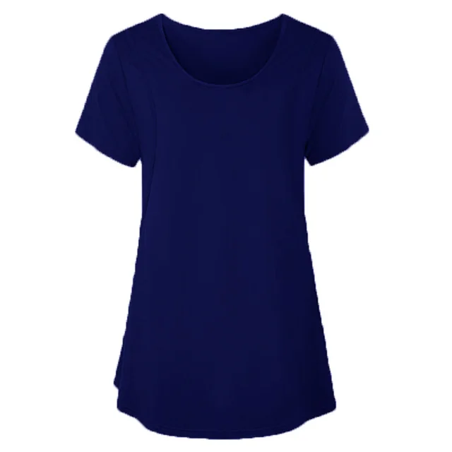 New Round Neck Solid Color Short Sleeve Maternity T shirt Dark Blue - Shop at LoveMi