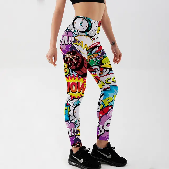Printed Anime Leggings Women Slim Fit Exercise Feet Pants Purple - Shop at LoveMi