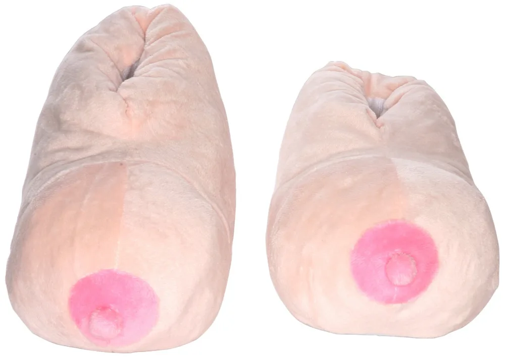 Men's And Women's Funny Styling Cotton Plush Flat Slippers - Beige