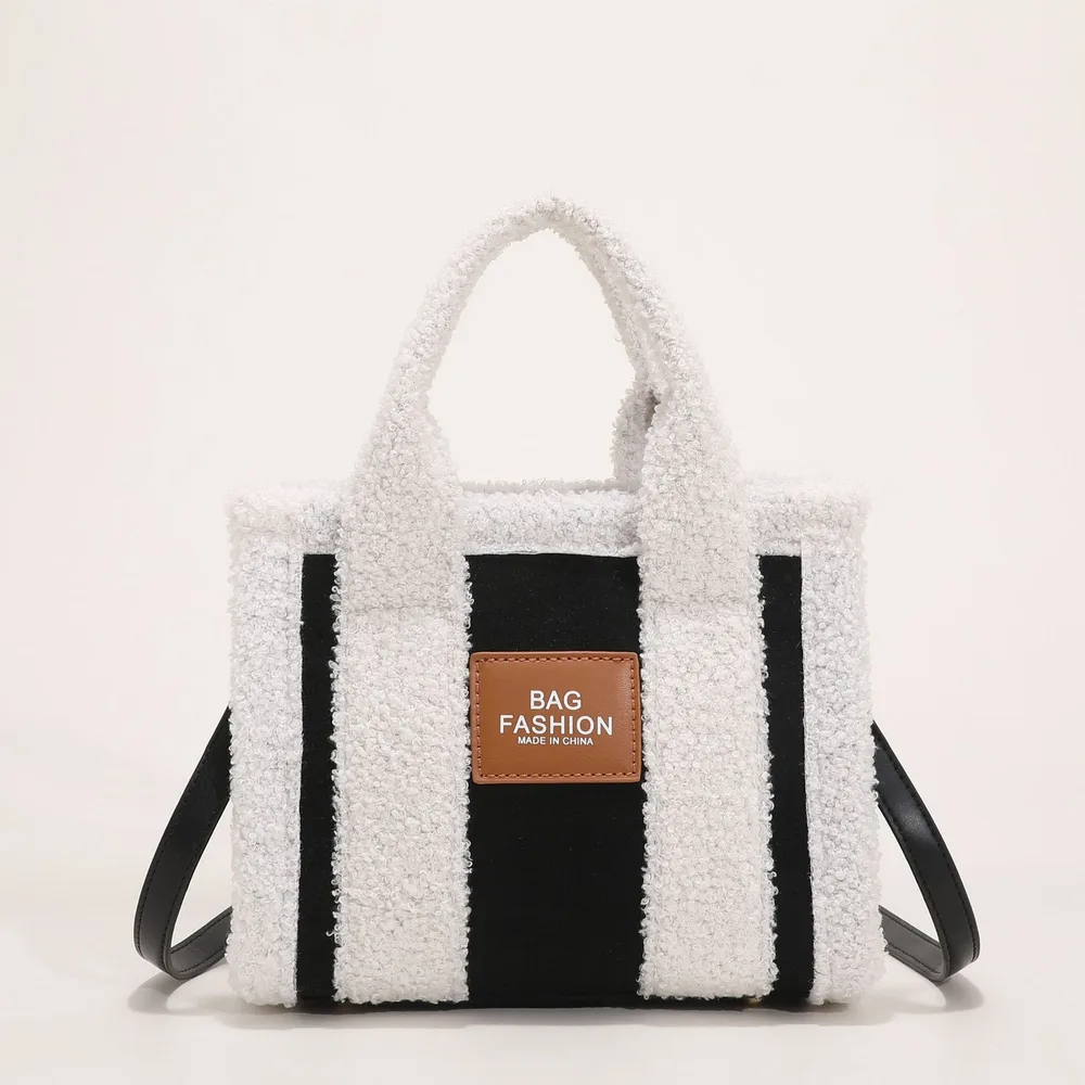 Women's Fashion Lambswool Clash Of Colors Handbag Shoulder Crossbody Bag Black - Shop at LoveMi