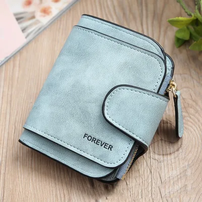 Simple Short Solid Color Three Fold Magnetic Buckle Wallet Multi Card Large Capacity Women's Purse Green - Shop at LoveMi