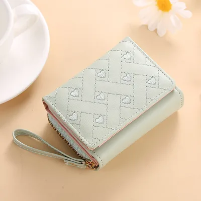 Short Style Small Purse Embroidery Coin Purse Multi card Buckle Zipper Purse Green - Shop at LoveMi
