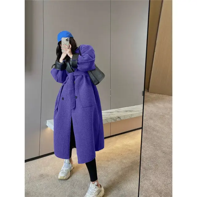 Autumn And Winter Fur Integrated Lamb Wool Medium Length Thickened Blue Coat Leather Purple - Shop at LoveMi