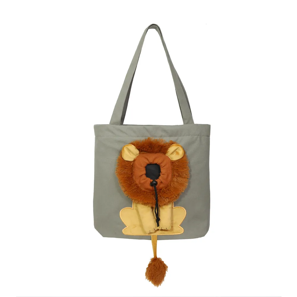 Soft Pet Carriers Lion Design Portable Breathable Bag Cat Dog Carrier Bags Outgoing Travel Pets Handbag With Safety Zippers Dark Grey - Shop at LoveMi