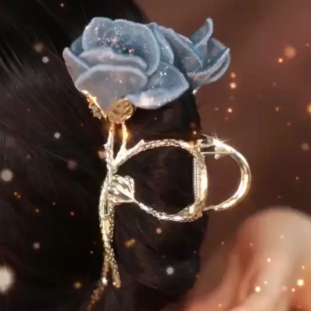 Light Luxury Double Flower Anti crystal Copper Alloy Grab Clip Blue - Shop at LoveMi