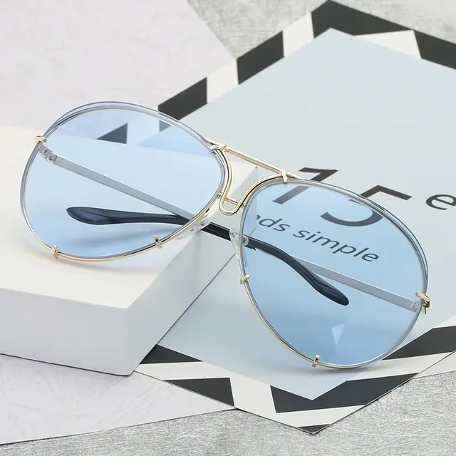 Women's Fashion Lens Sunglasses Gradient Color Gold Blue - Shop at LoveMi
