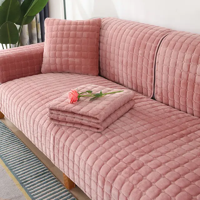 Corduroy Solid Color Plush Sofa Cushion Modern Simple Double Non slip Cushion Pink - Shop at LoveMi