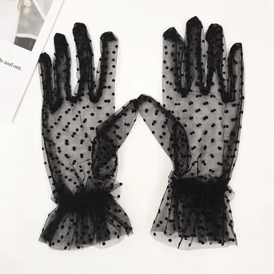 Beauty White Wedding Gloves for Girls Mesh Evening Woman Holiday Accessories Halloween Birthday Performance Gloves Black - Shop at LoveMi