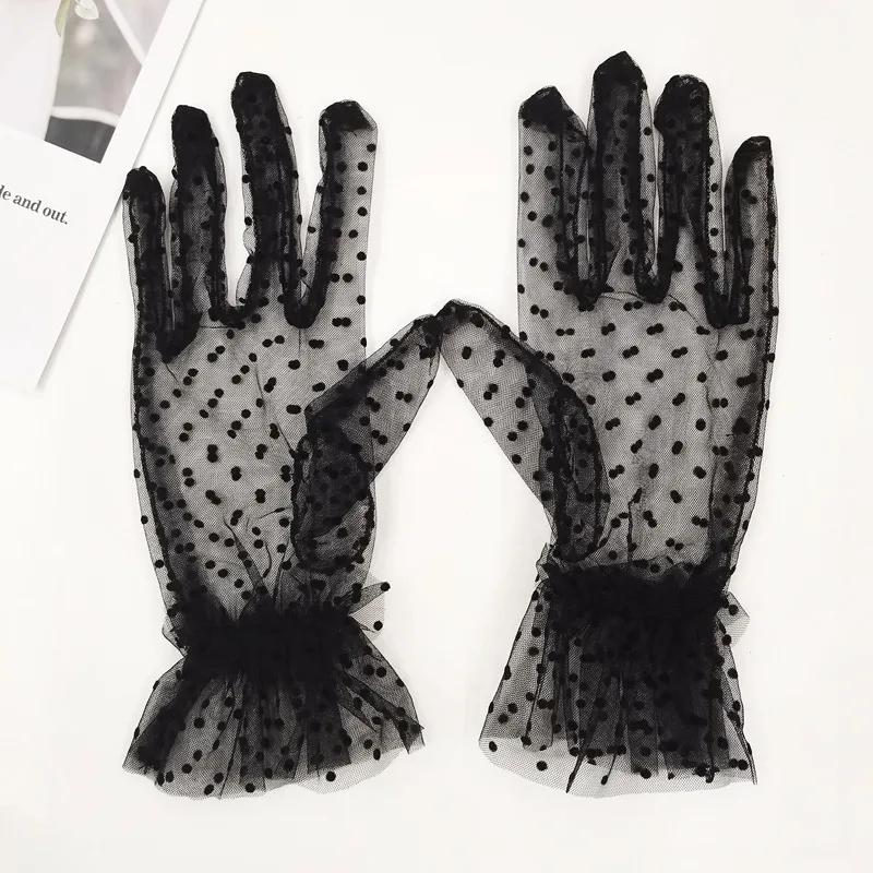 Beauty White Wedding Gloves for Girls Mesh Evening Woman Holiday Accessories Halloween Birthday Performance Gloves - Black