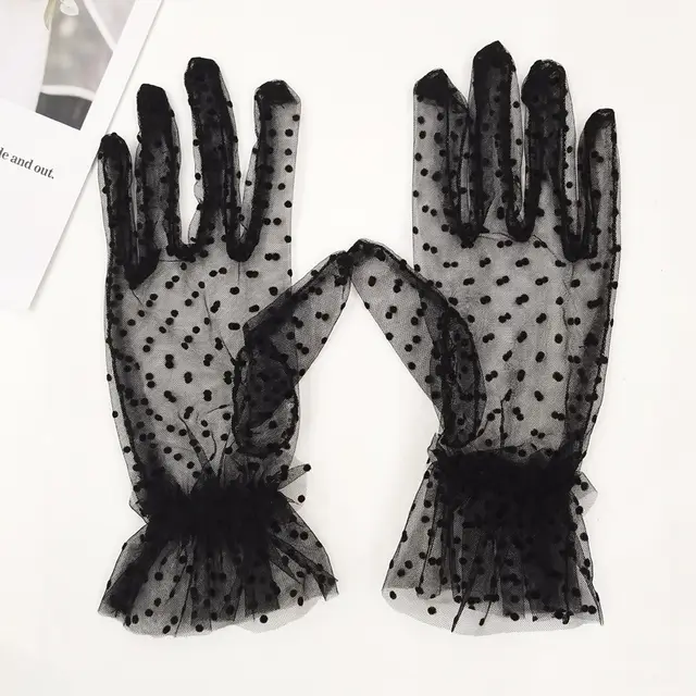 Beauty White Wedding Gloves for Girls Mesh Evening Woman Holiday Accessories Halloween Birthday Performance Gloves Black - Shop at LoveMi
