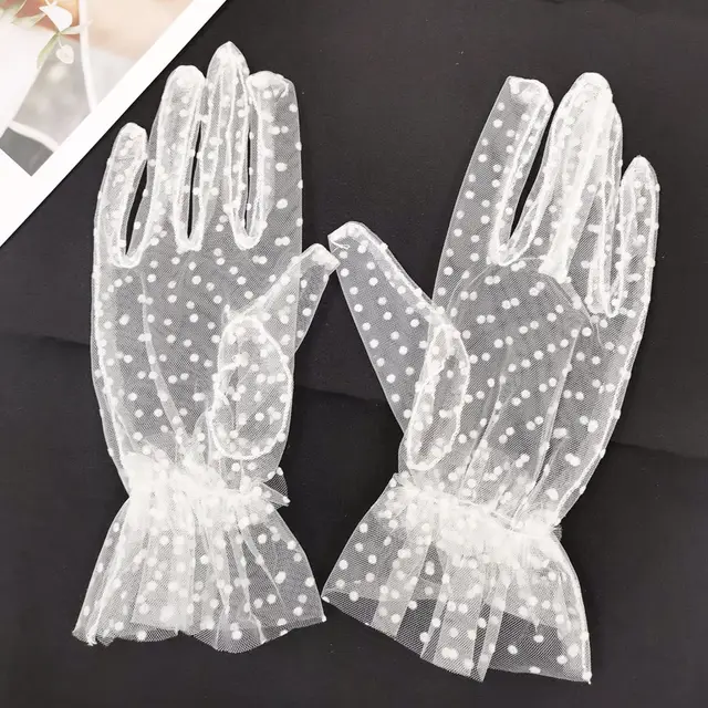 Beauty White Wedding Gloves for Girls Mesh Evening Woman Holiday Accessories Halloween Birthday Performance Gloves White - Shop at LoveMi