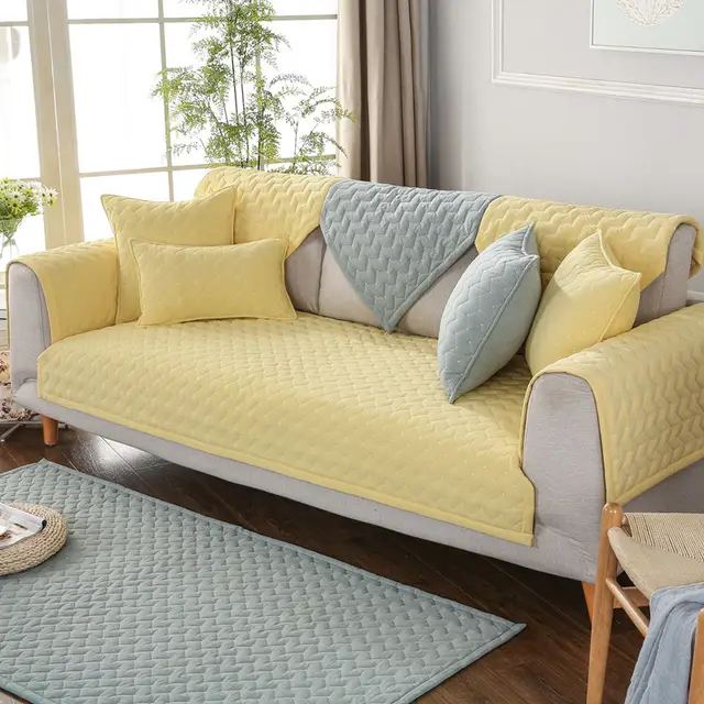Four Seasons Fabric Art Cotton Quilted Solid Color Sofa Cushion Simple Non slip Yellow - Shop at LoveMi