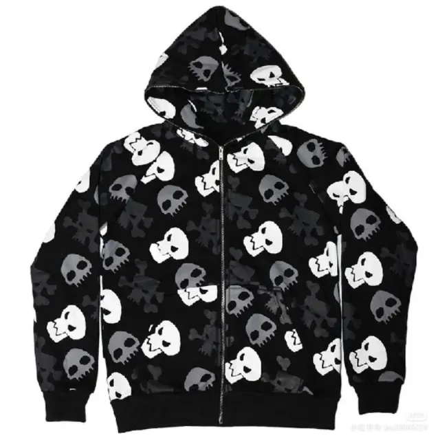 Dark Wind Skull Cardigan Hoodie Oversize Loose Hooded Zipper Thin Style Coat Picture Color - Shop at LoveMi