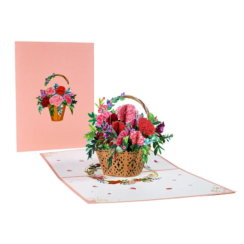 3D PopUp Flower Bouquet Cards Gifts Anniversary PopUp Mom Floral Bouquet Wife Invitation Card Greeting Cards Mothers Day Cards Postcard - B Basket ... - View 1